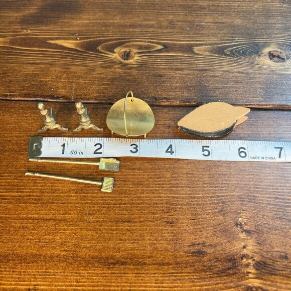Vintage Miniature Corner Wooden Fireplace Dollhouse Metal Andirons Wood Bellow - Picture 13 of 13